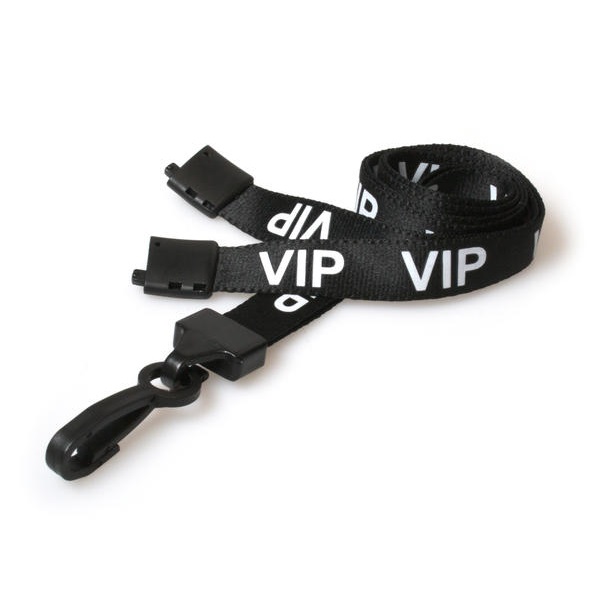 Bilde av VIP black lanyard / keyhanger 15 mm with plastic J clip. 60270591 (DE,SE,NO,FI,RO,PL)